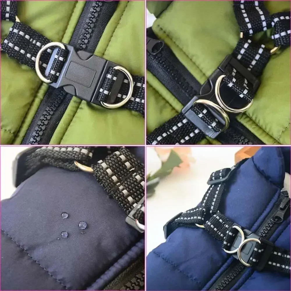 Large Pet Dog Jacket with Harness Winter Warm Dog Clothes for Labrador Waterproo